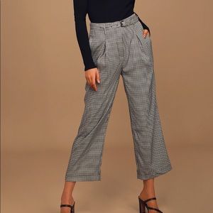 Moon River houndstooth belted checkered trousers